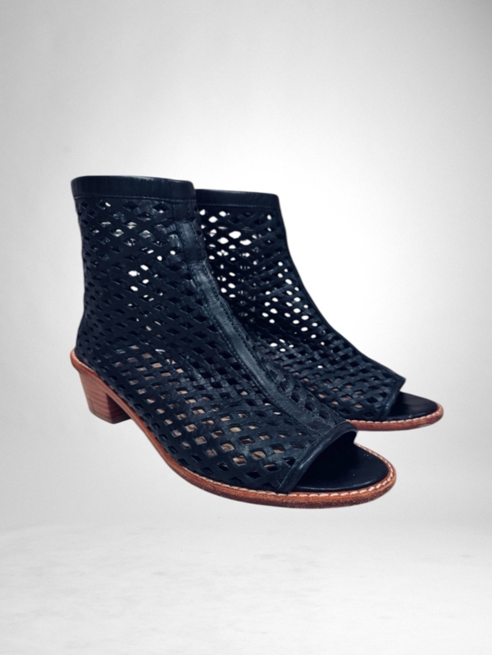 Loeffler Randall Black Leather Laser Cut Ankle Bootie